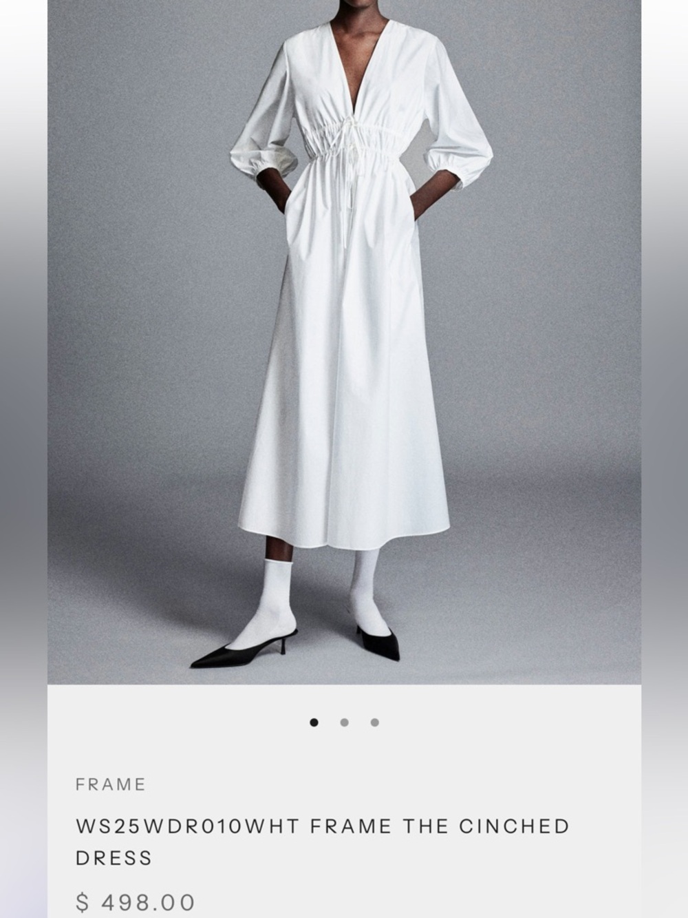 Frame Denim White Cinched V-Neck Maxi Dress